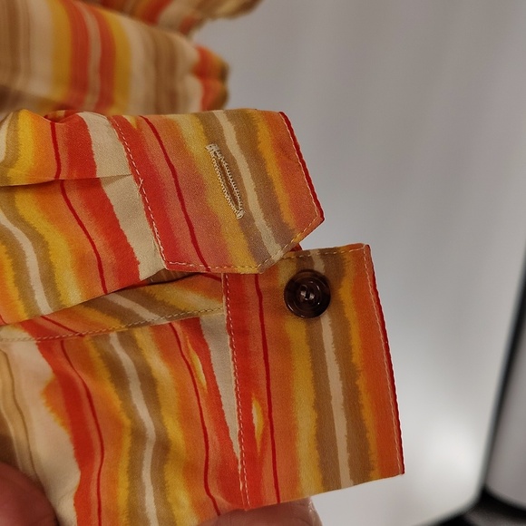 Liz Claiborne Button Up Blouse Size 12 Tan Orange Watercolor Stripe Long Sleeve - Picture 4 of 9
